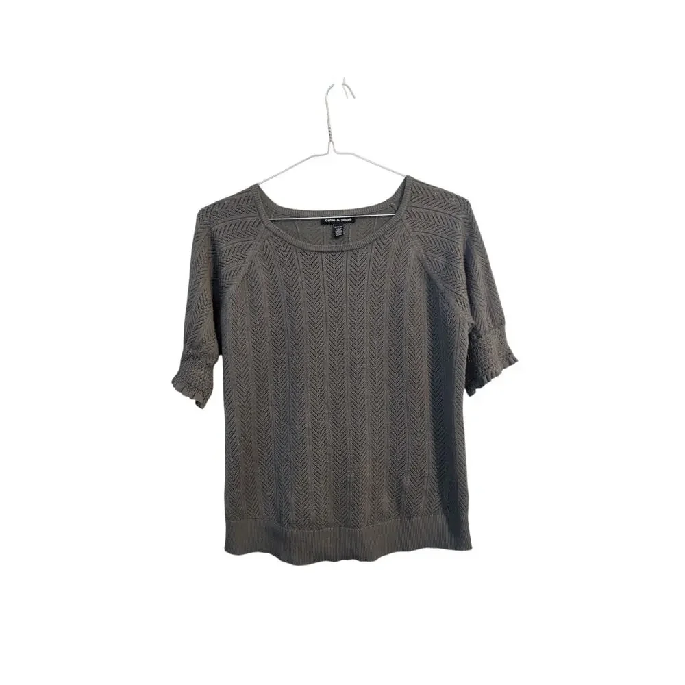 Cable and Gauge Gray Scoop Neck T Shirt Short Sleeve Size XL Soft Knit - Picture 2 of 4